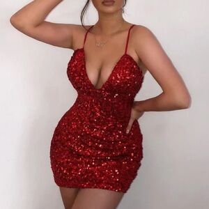 FashionNova “Call Me Princess” Red Sequin Mini Dress